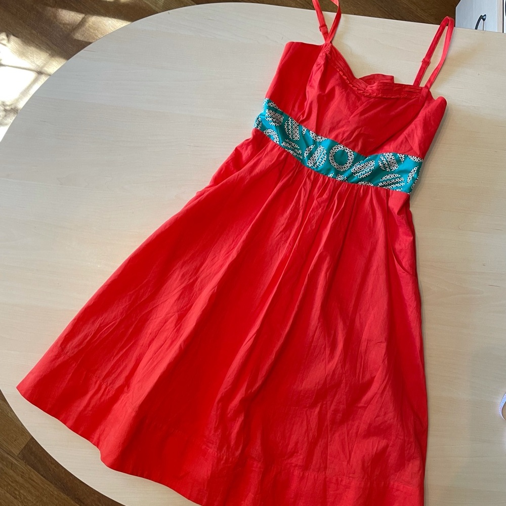 Anthropologie red fit & flare cotton dress with sweetheart neckline size 6